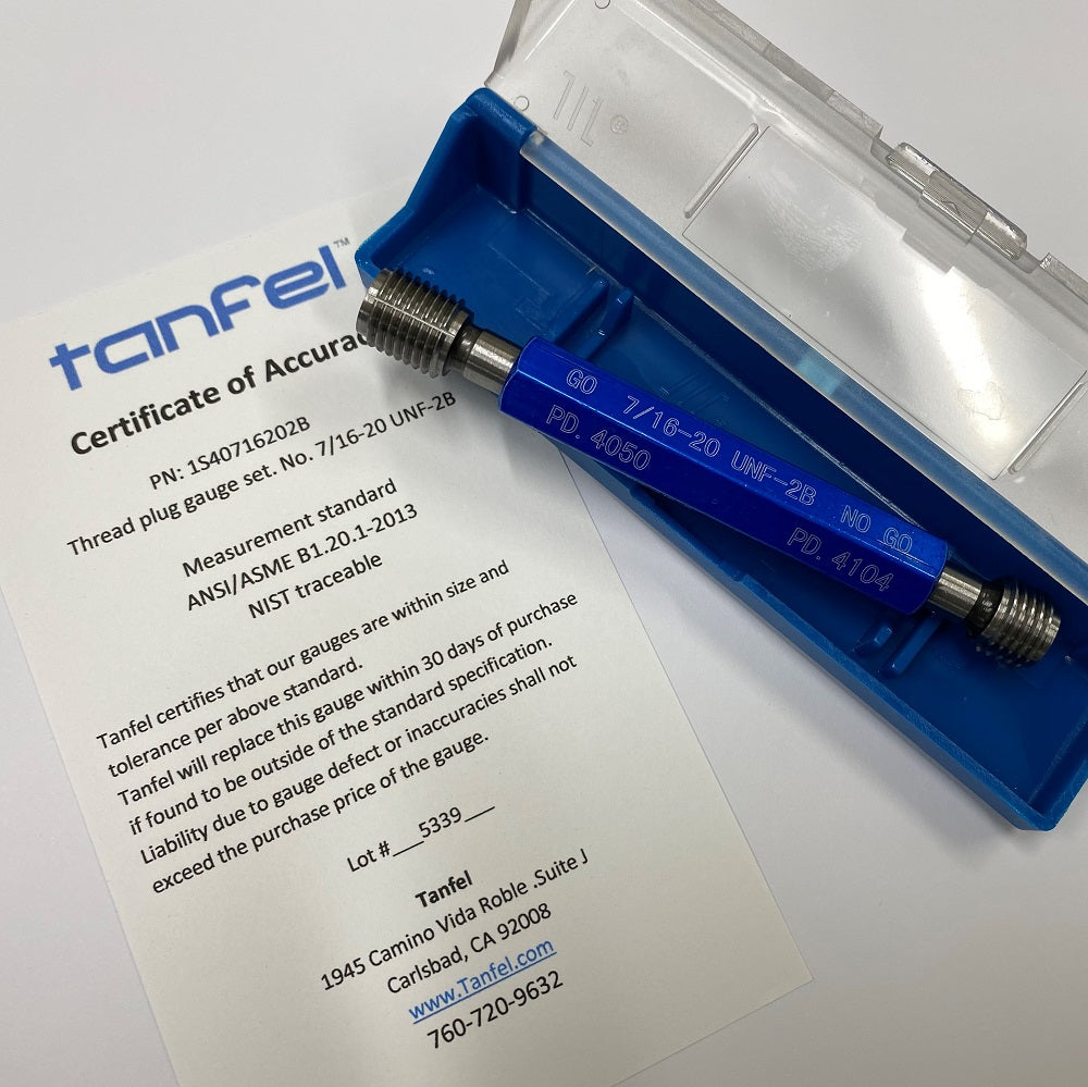 Tanfel 5/8-11 UNC-2B Taperlock Thread Plug Gage - GO/NOGO Certified, 1S40508112B