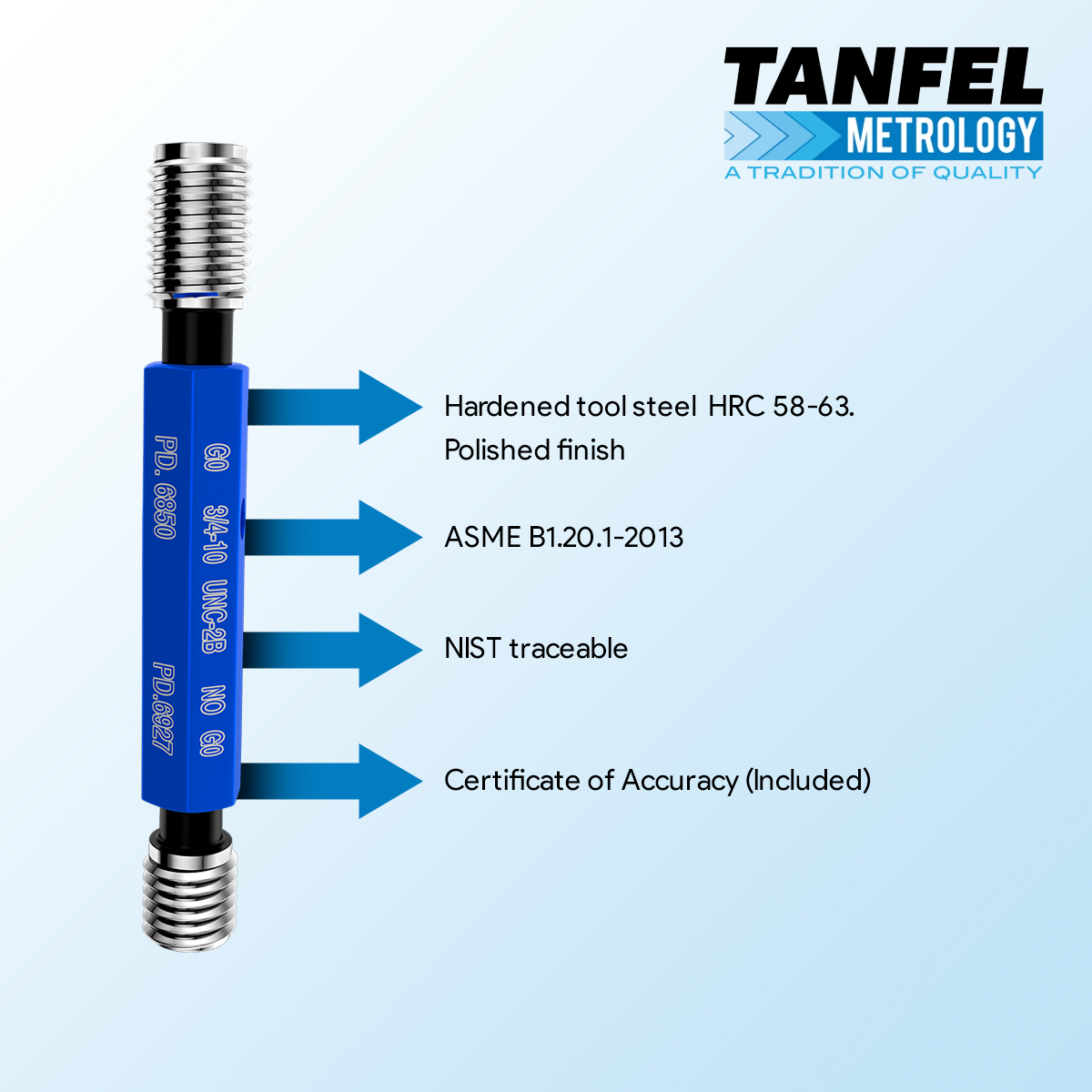 Tanfel 3/4-10 UNC-2B Taperlock GO NOGO Thread Plug Gage - Certified