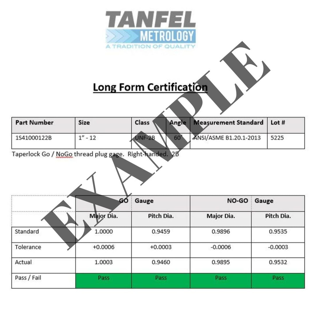 Long Form Certificate of Accuracy | Tanfel Metrology